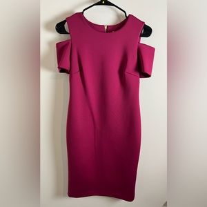 Calvin Klein Dark Pink/Maroon Scuba Cold Shoulder Sheath Silhouette Dress 6